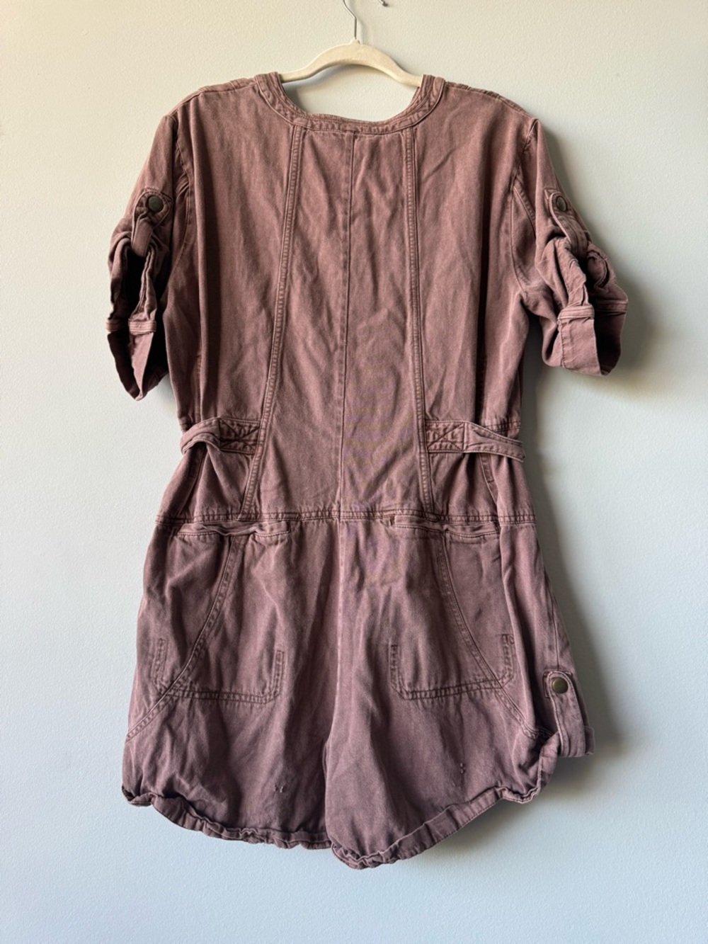 Free People Short-Sleeve Zip Romper in brown size small s let’s ride Shortalls - Picture 9 of 13